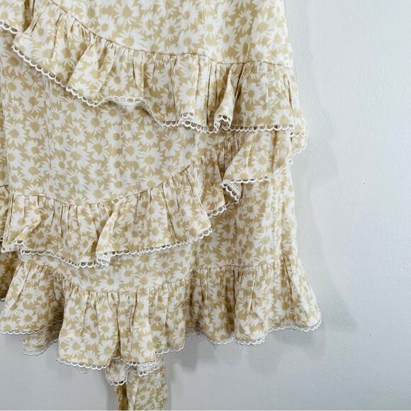 Sundays Cream White Ditsy Floral Strapless Ruffle Tie Back Mini Dress Small - Picture 3 of 11
